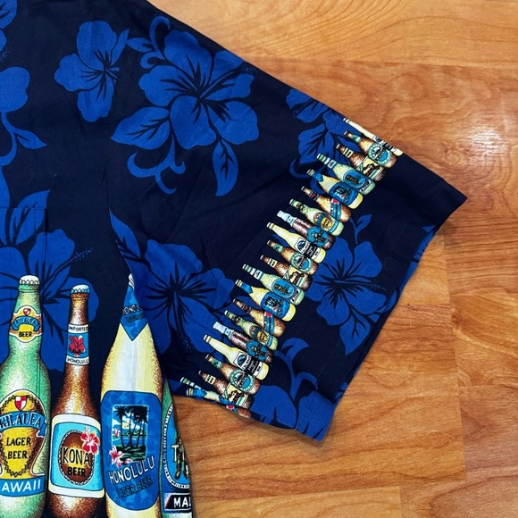 Vintage KY's Hawaiian Beer Shirt Mens XL Beach Floral Golf Bradley Open USA Made - Picture 6 of 15